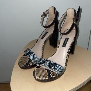 Leather Platform Snake Print Heeled Sandals